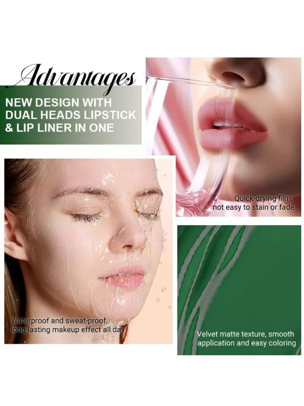 47#-Shimmery Green 2-in-1 Waterproof Long Lasting Double-Ended Liquid Lipstick